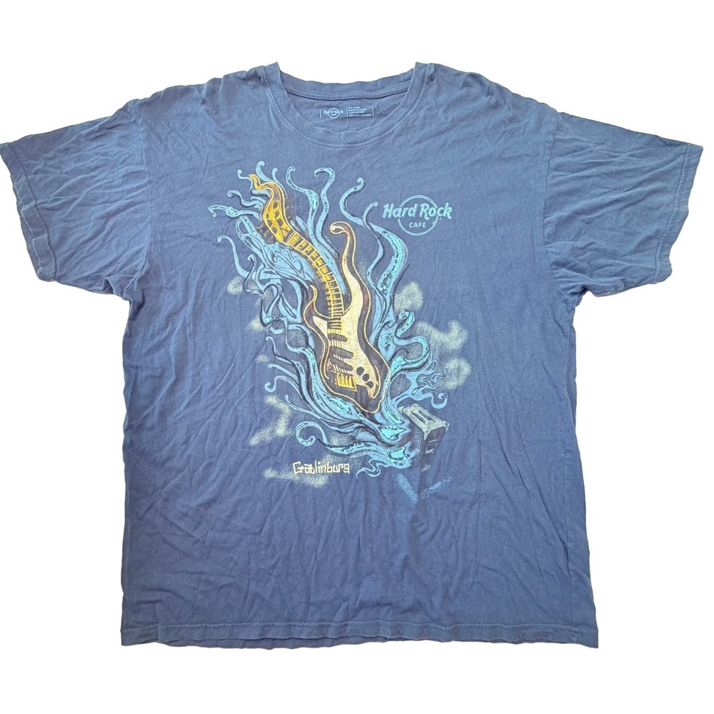 Hard Rock Cafe Gatlinburg Men's XXL Guitar Octopus Graphic T-Shirt Blue